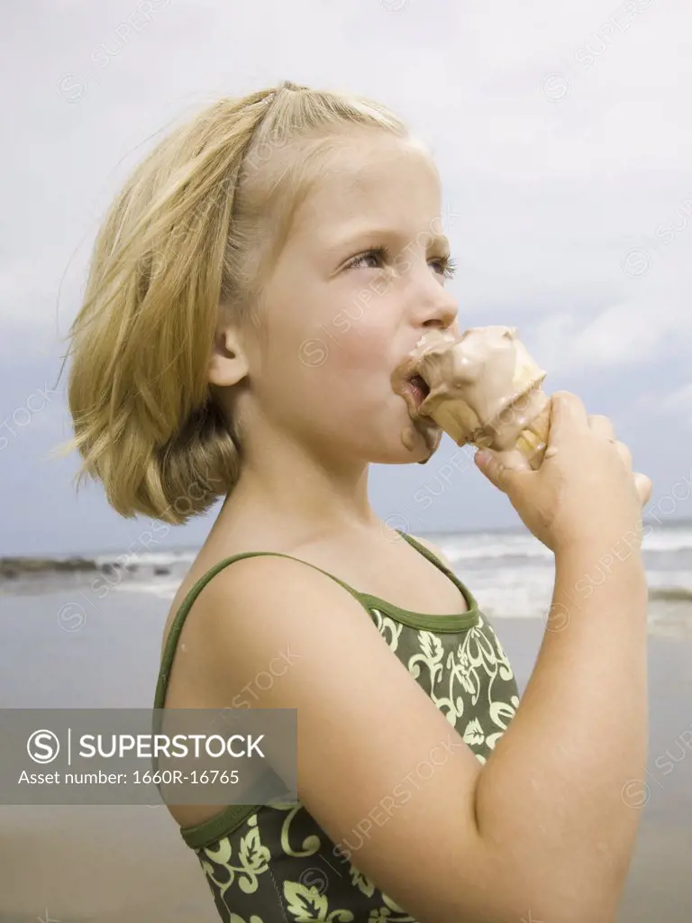 Girl with Ice Cream Cone at the beach