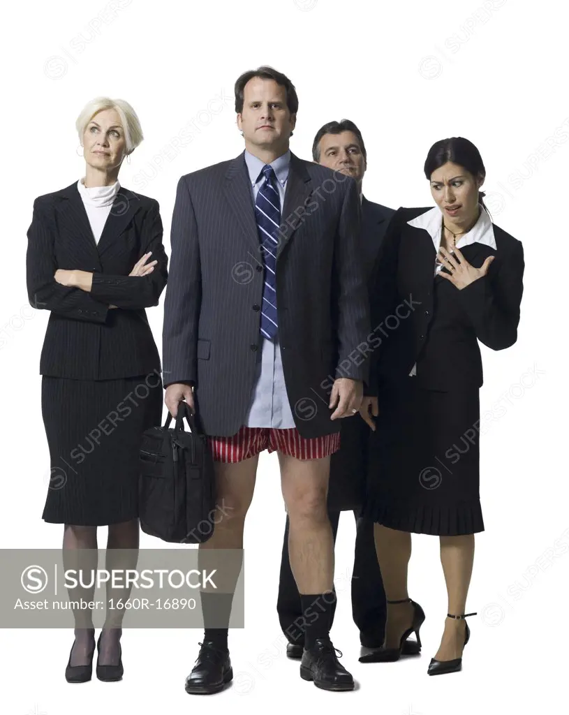 Businessman in boxers with other businesspeople