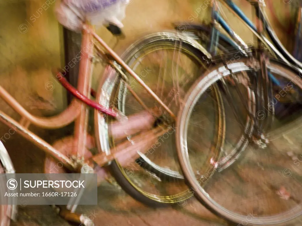 Detailed view of bicycles motion blur