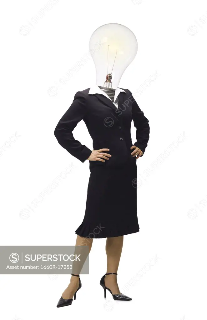Businesswoman with light bulb for head