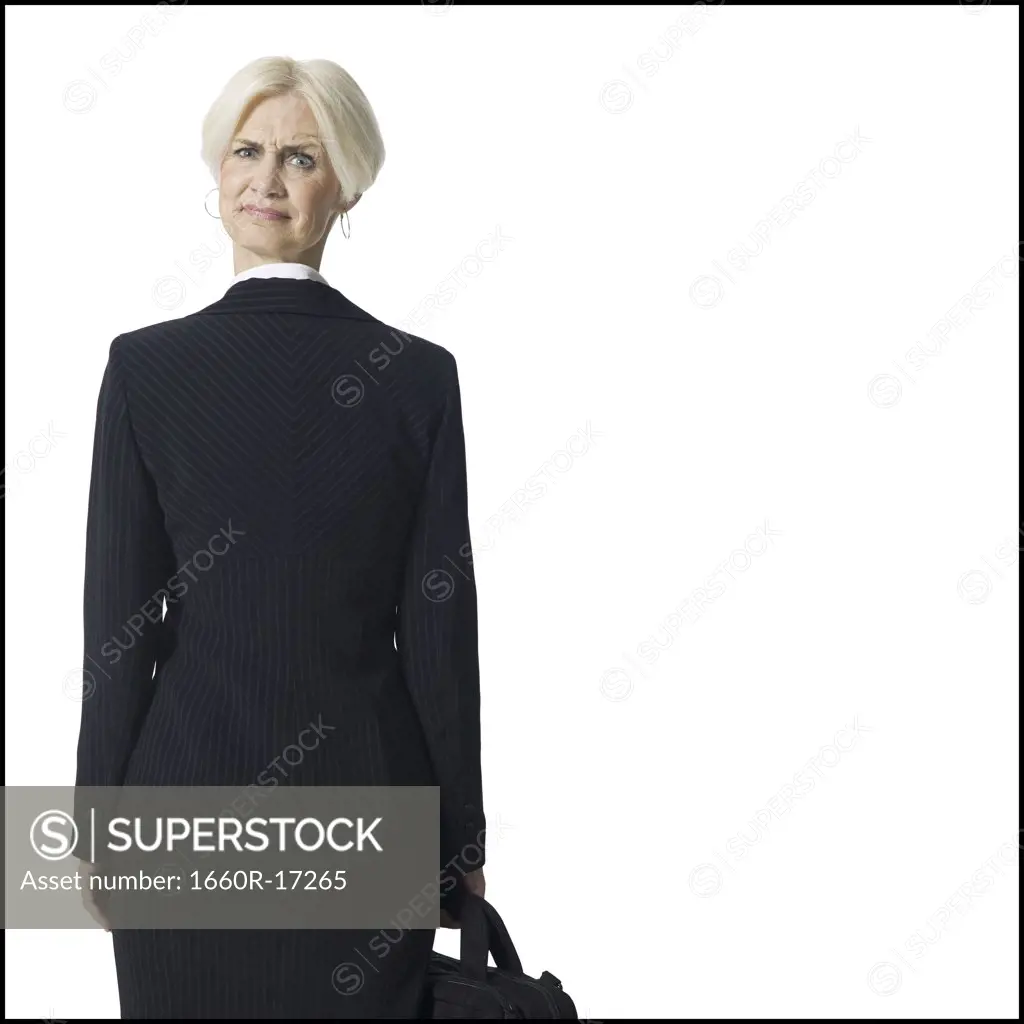 Businesswoman with head on backwards