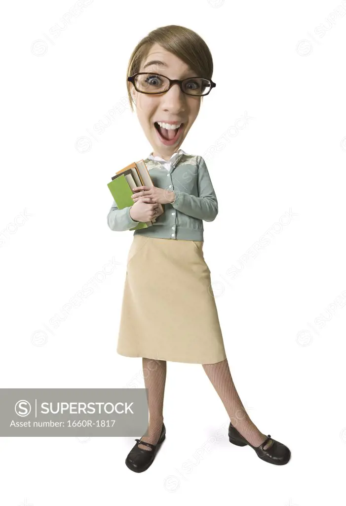 Young woman wearing glasses and holding books