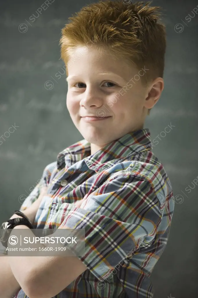 Portrait of a boy standing in a classroom