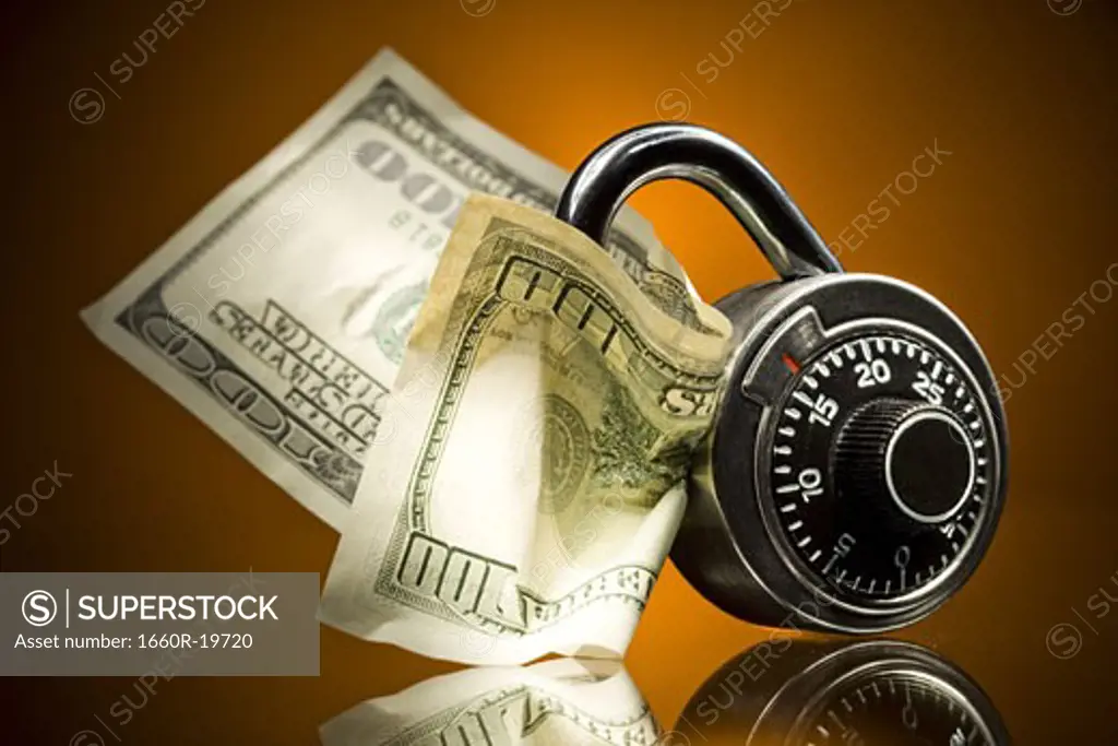 Combination lock with US hundred dollar bill