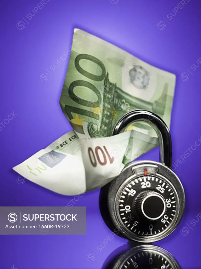 Combination lock with one hundred Euro banknote