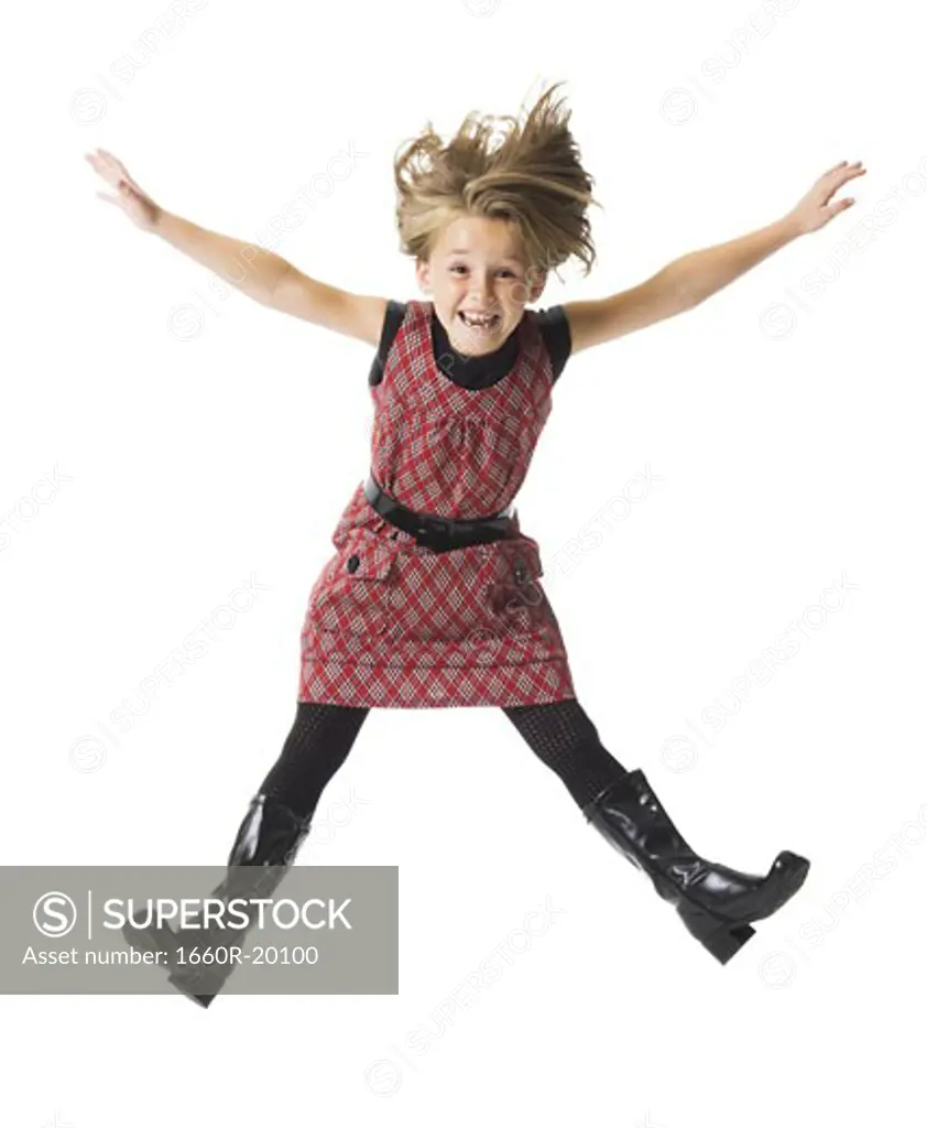 Girl smiling and leaping