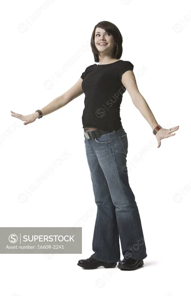 Young woman standing and gesturing