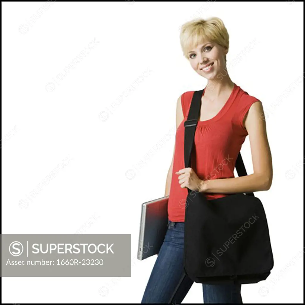 woman with bookbag