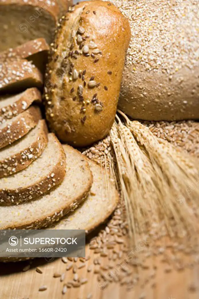 Close-up of slices of brown bread with wheat