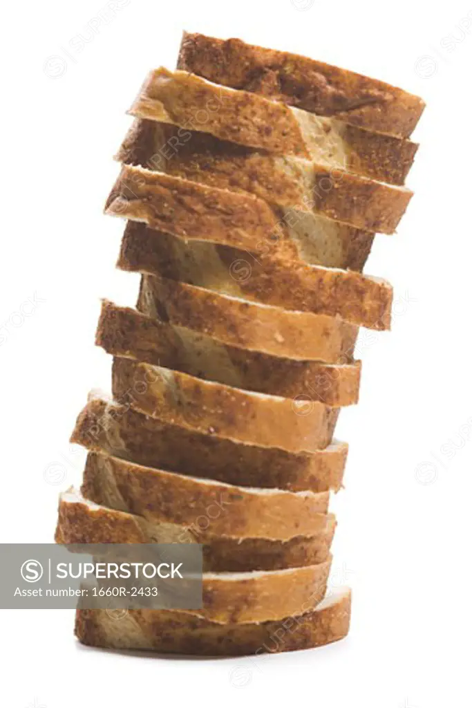 Close-up of stacked slices of brown bread