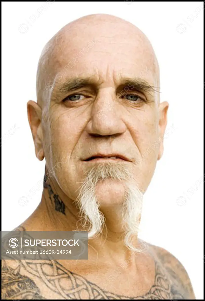 Bald man with tattoos