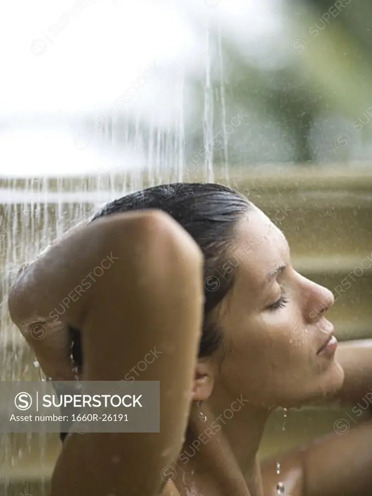 Close-up of an adult woman having a bath