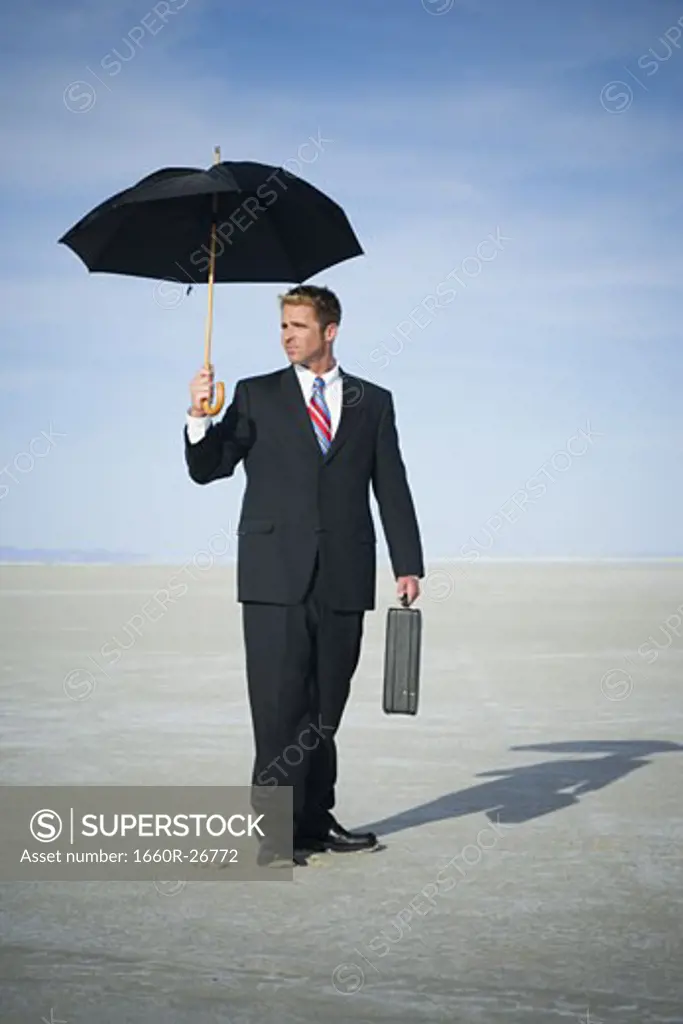Portrait of a businessman holding an umbrella