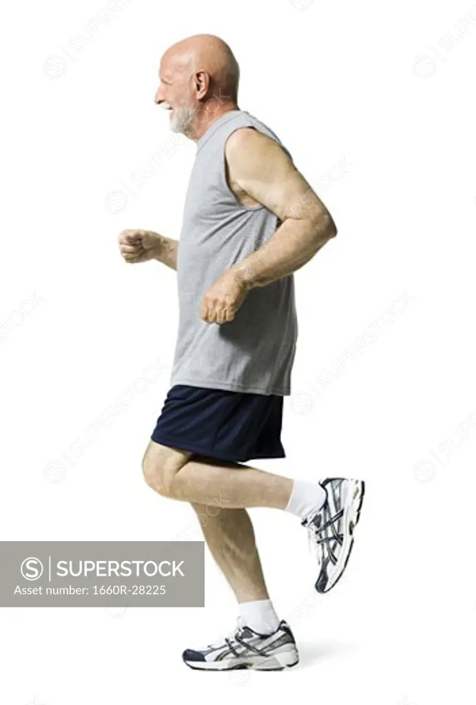 Profile of a senior man jogging