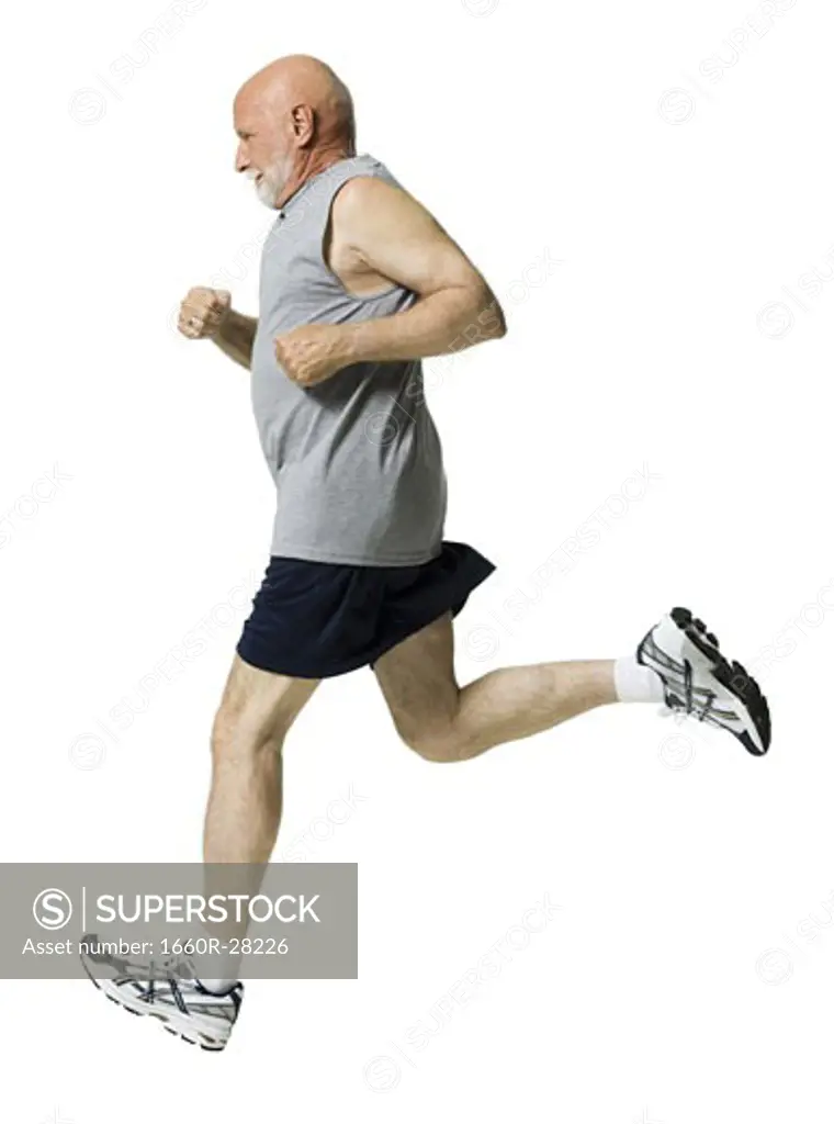 Profile of a senior man jogging