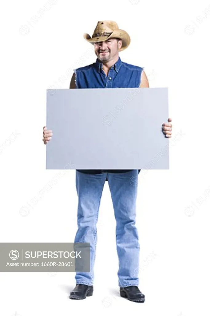 Cowboy holding blank sign