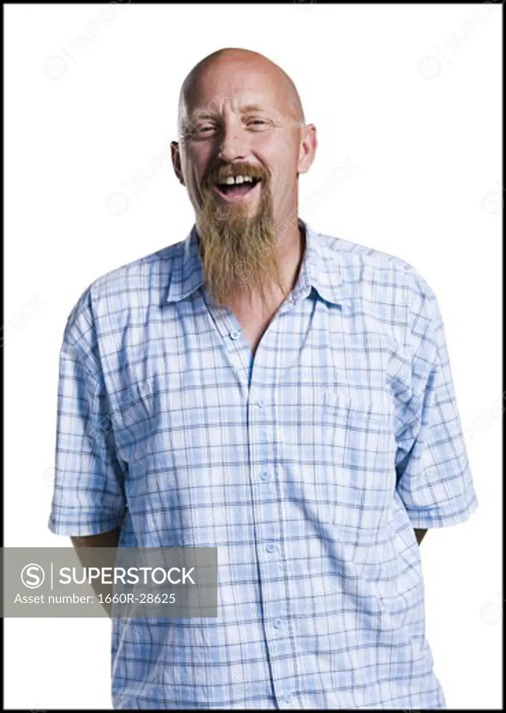 Bald middle aged man with a long goatee
