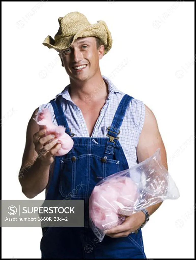 Farmer eating cotton candy