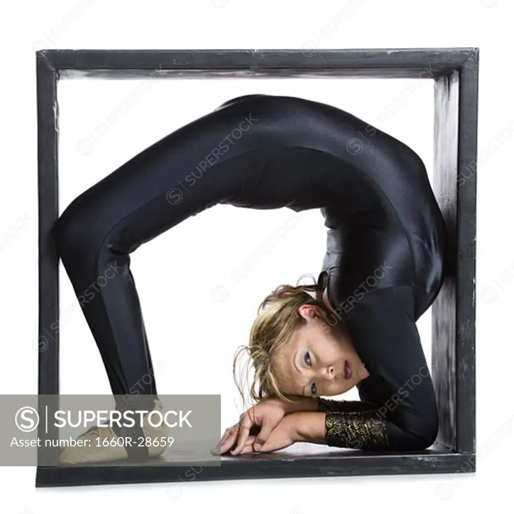Female contortionist inside the box