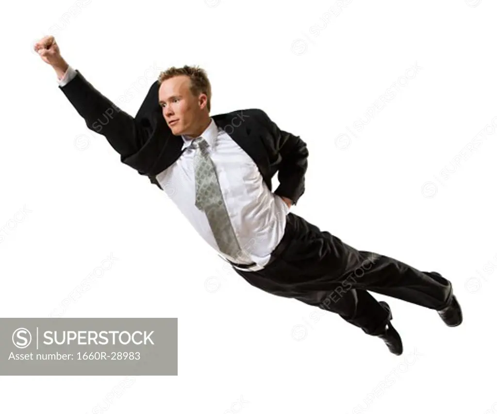 Businessman flying through the air