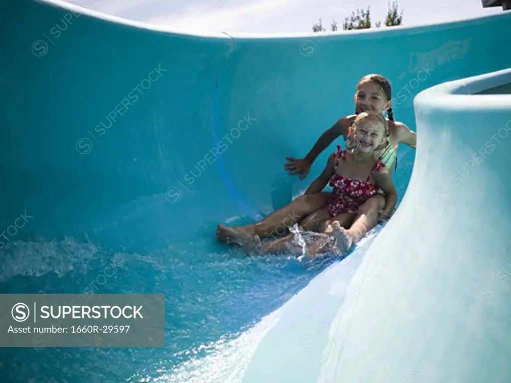 Girls on a waterslide