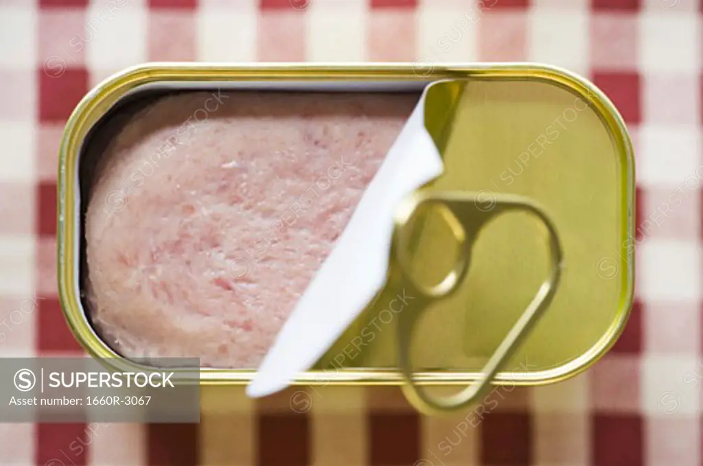 High angle view of a can of spam