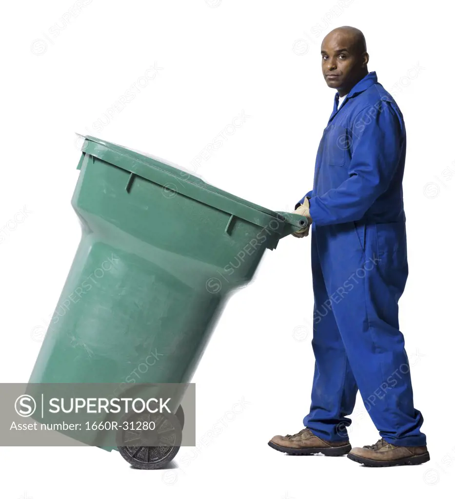 Garbage man with recycling bin
