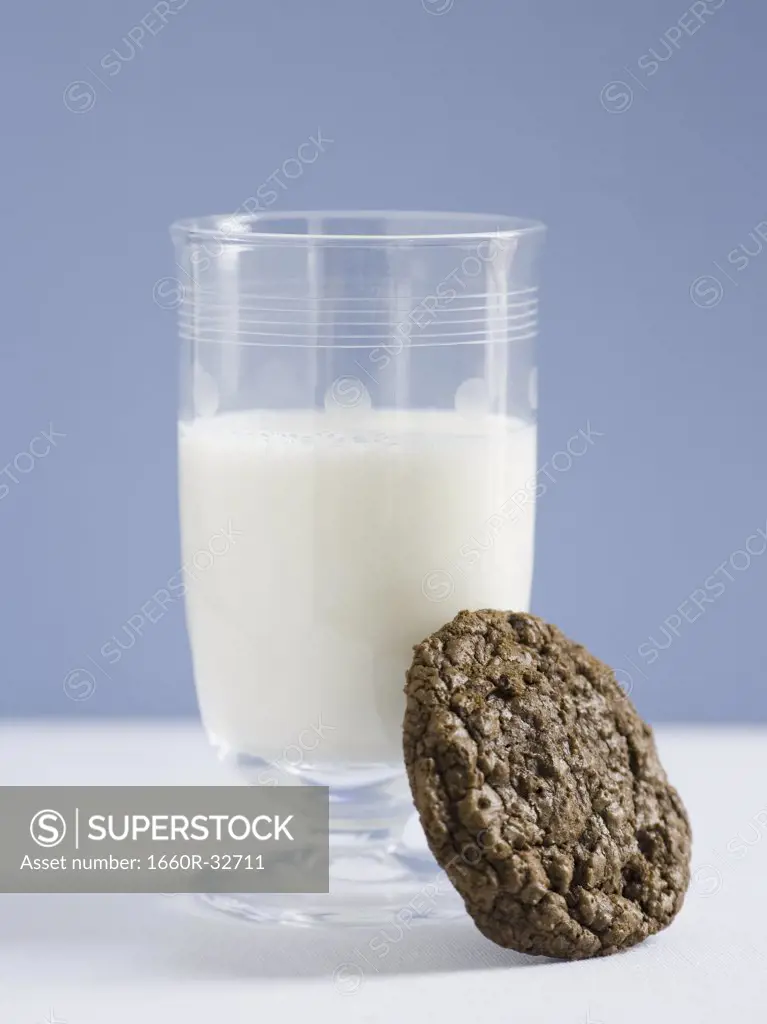 Glass of milk with chocolate cookie