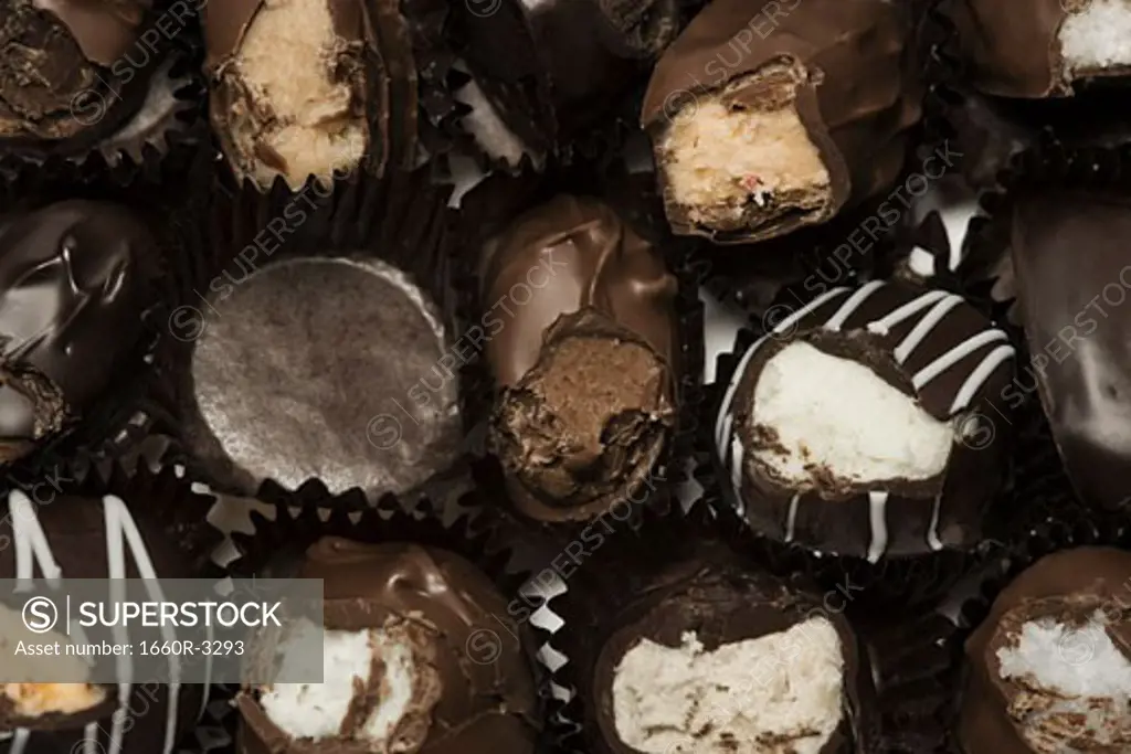 Close-up of a box of half eaten chocolates