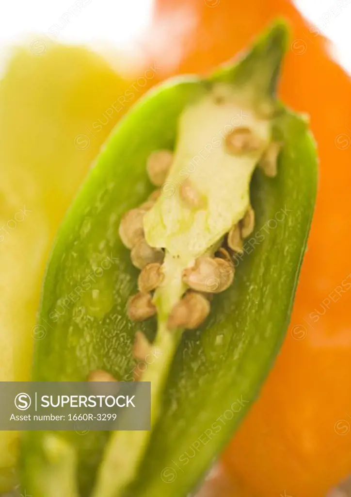 Close-up of chili pepper (cross section)