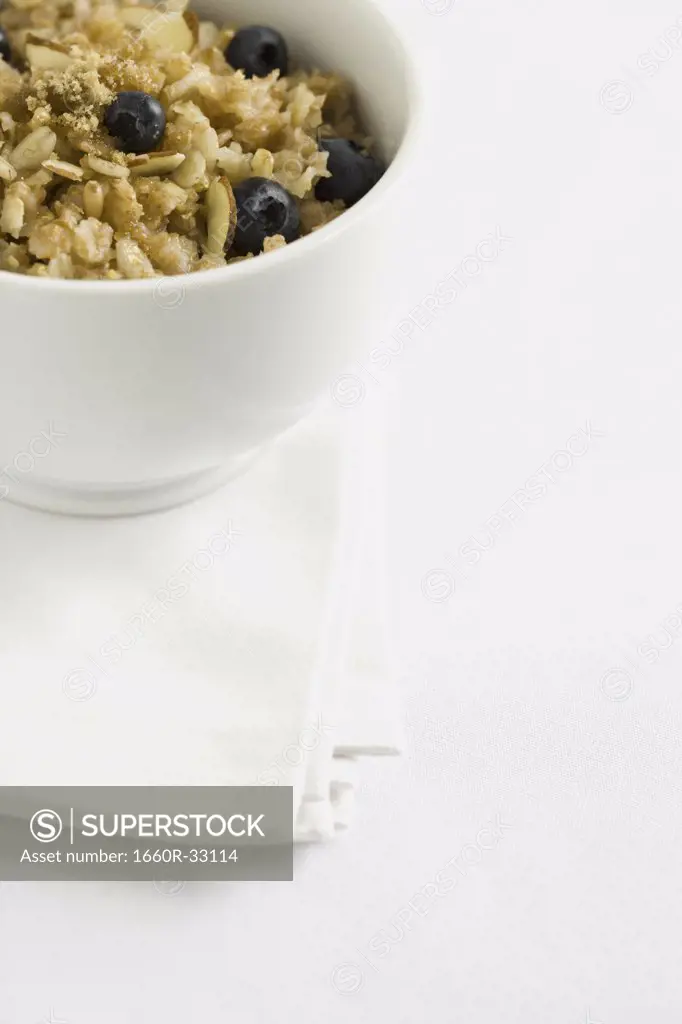 Bowl of cereal with blueberries