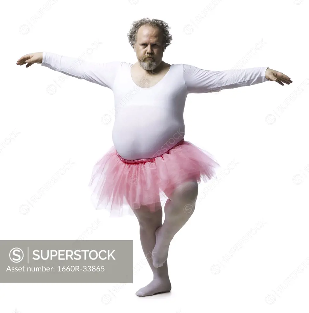 Obese man in tutu dancing