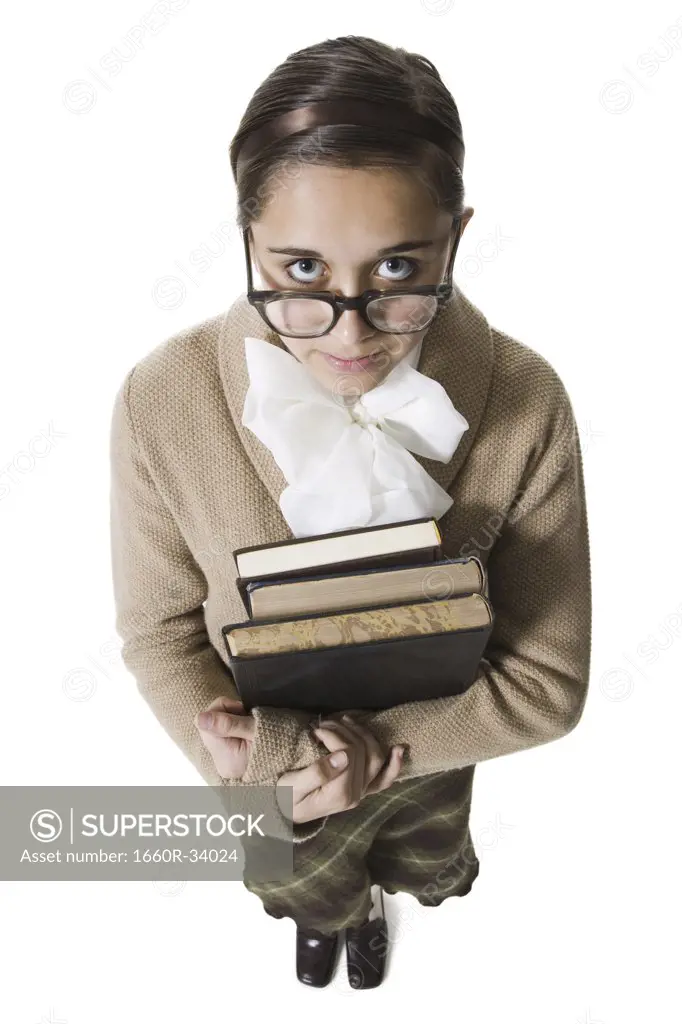 Female librarian with eyeglasses and books hushing