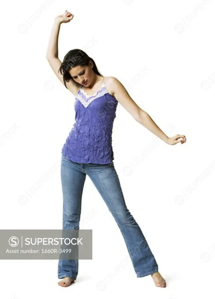 Young woman posing with her hand raised