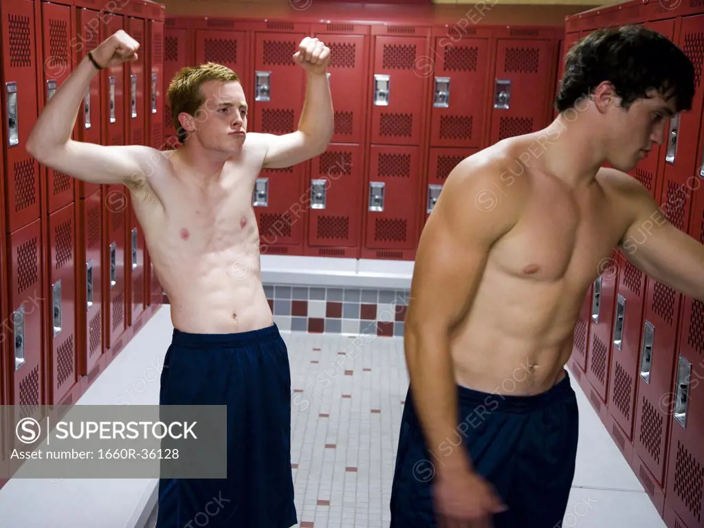 Two High School students in a locker room.