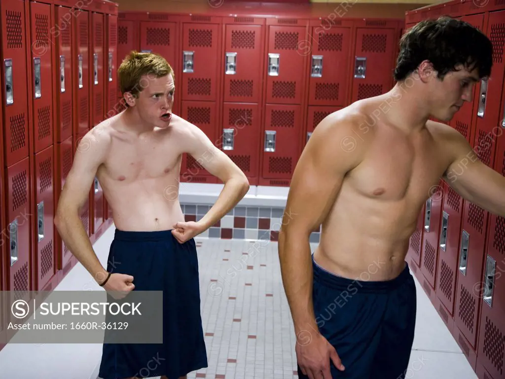 Two High School students in a locker room.
