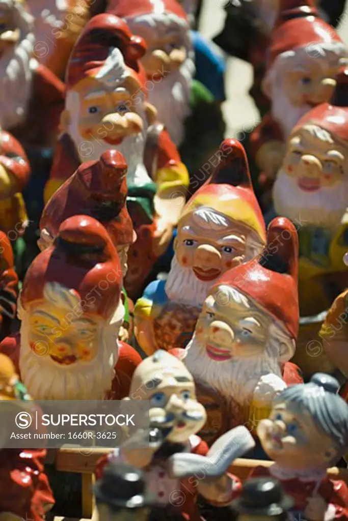 High angle view of elf figurines