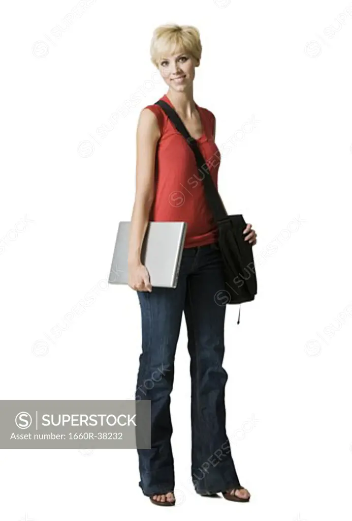 woman with bookbag