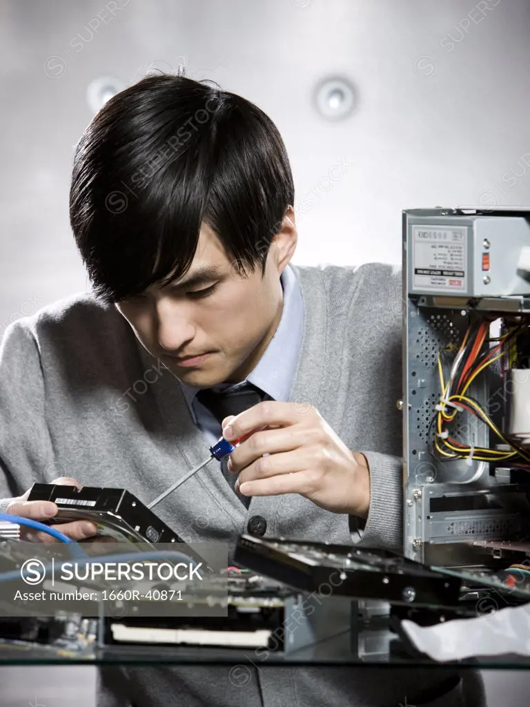 man working on a computer