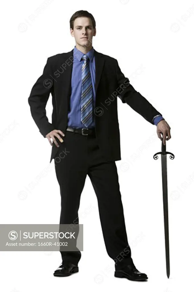 businessman holding a sword