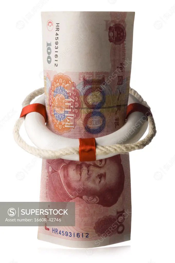 chinese yuan in a life preserver