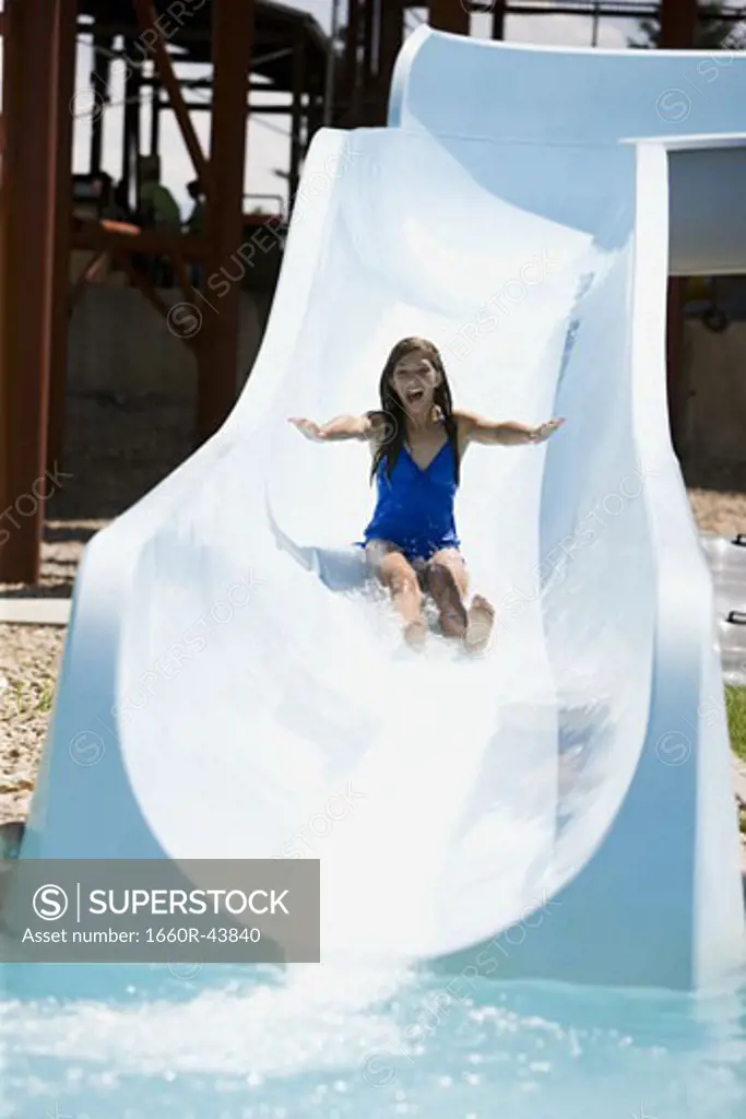 woman on a water slide