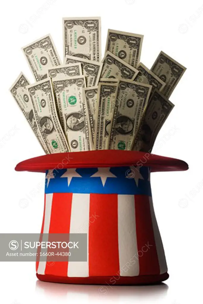 uncle sam's top hat full of dollar bills