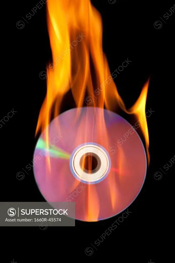 compact disk on fire