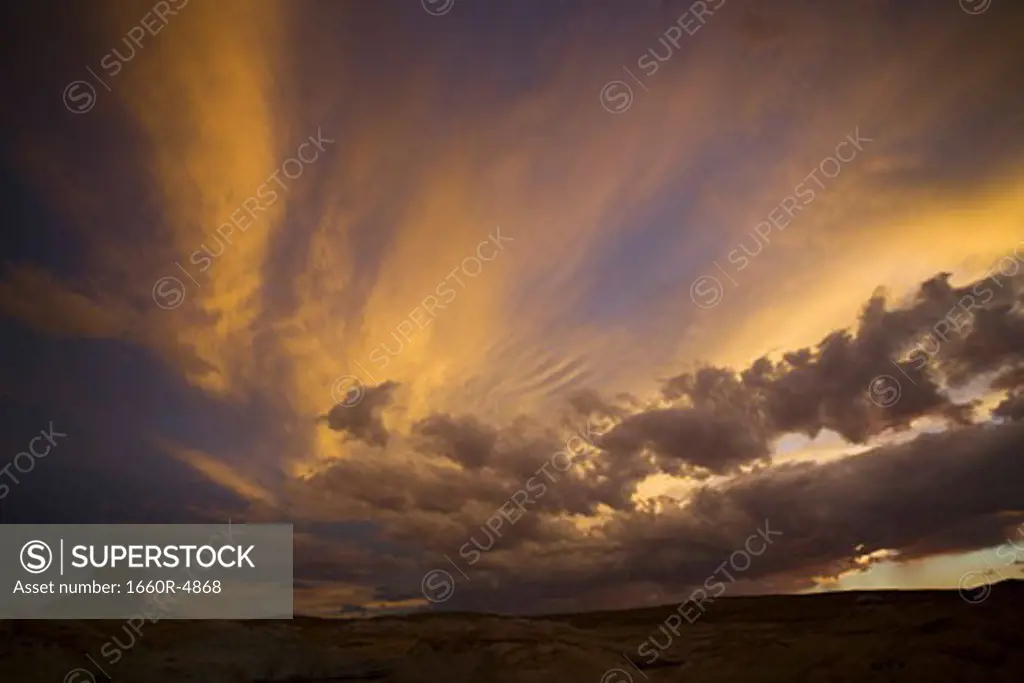Panoramic view of the sky at dusk in a canyon