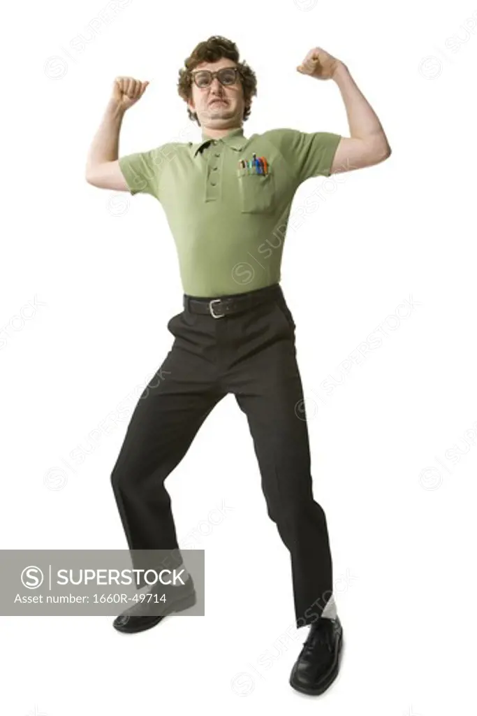 Man waving fists