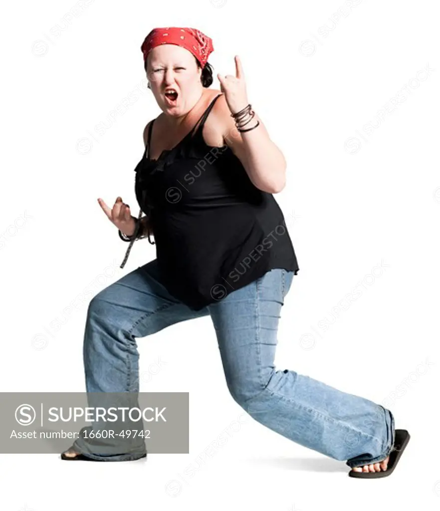 Woman posing with rude gesture