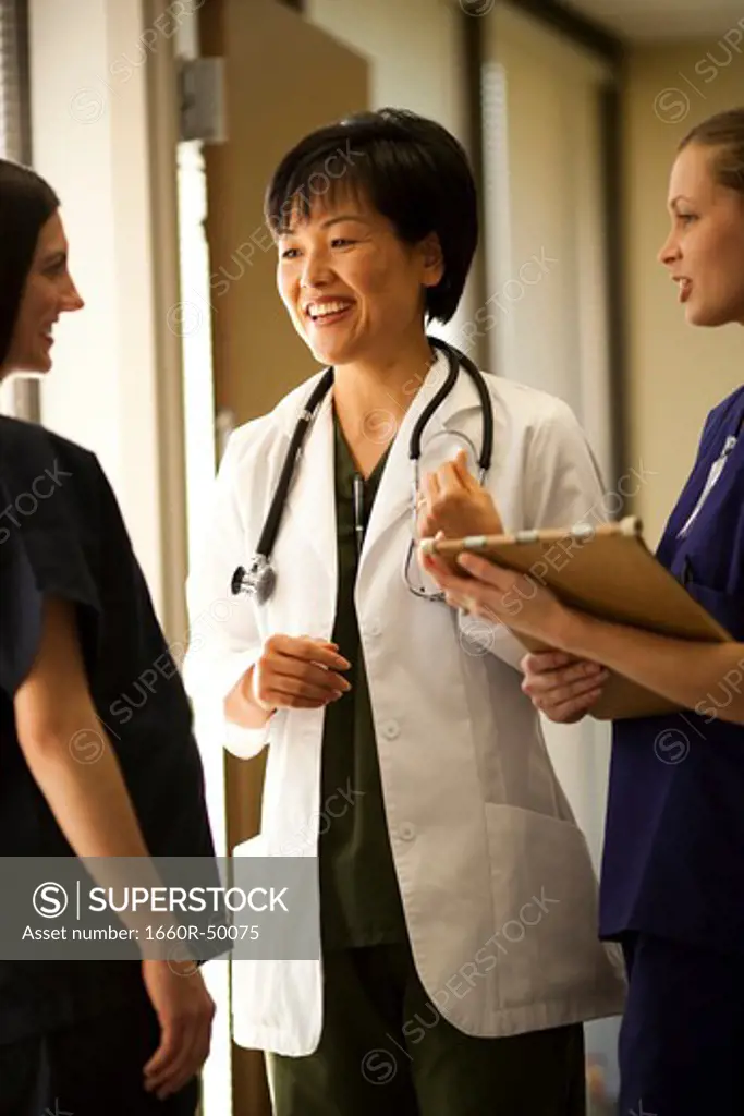 Female hospital staff talking