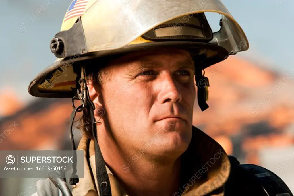 Closeup of fire fighter at work