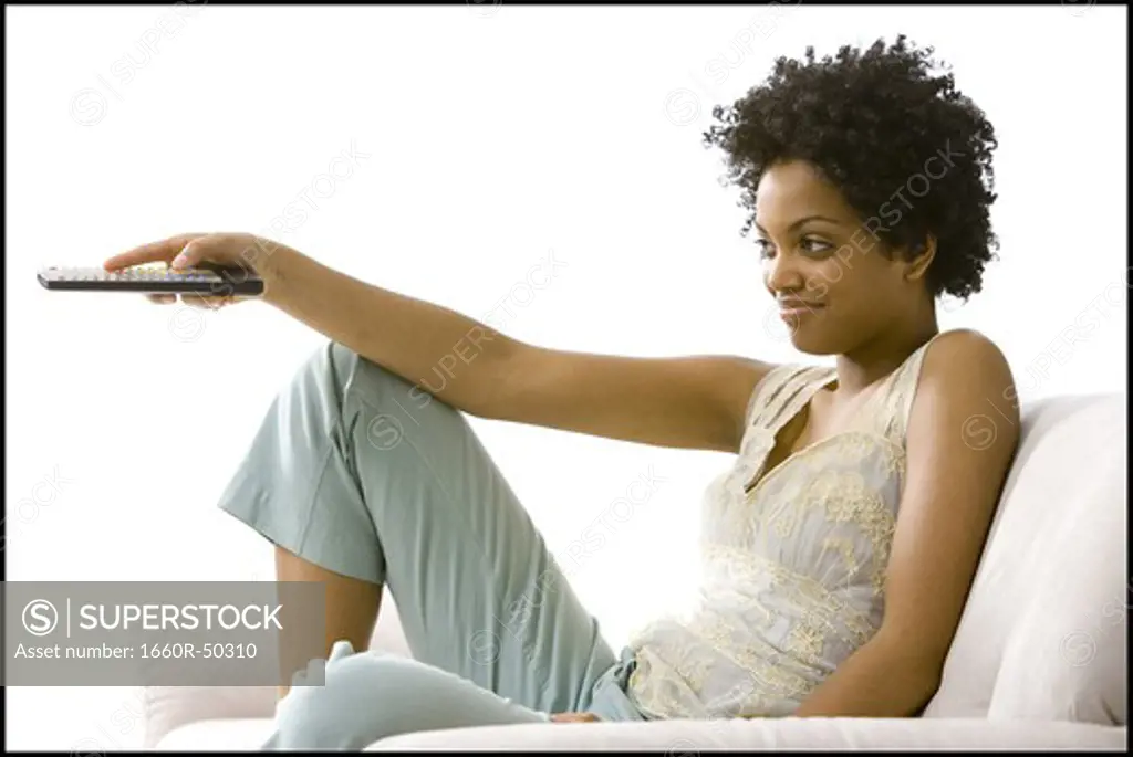 Woman with a remote control